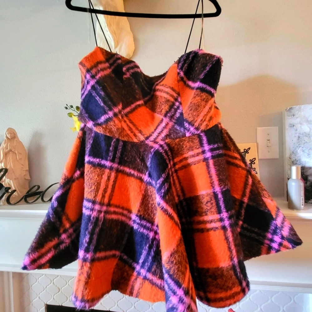 Orange plaid skater dress